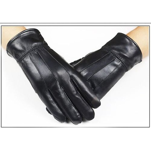 Gants En Cuir Véritable Pour Hommes, En Peau De Mouton Véritable, Noirs, Pour Écran Tactile, Marque De Luxe, Mitaines Chaudes D'hiver Pour Hommes, Taille Unique, Noir