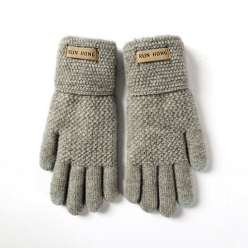 Unisexe Hiver Laine Tricot Épaissir Élastique Antidérapant Cyclisme Mitaines Hommes Écran Tactile Chaud Doigt Complet Conduite Gant Taille Unique B Gris Clair