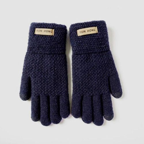 Unisexe Hiver Laine Tricot Épaissir Élastique Antidérapant Cyclisme Mitaines Hommes Écran Tactile Chaud Doigt Complet Conduite Gant Taille Unique B Bleu Foncé