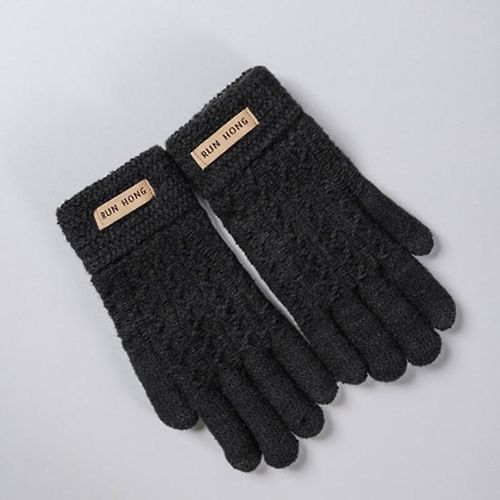 Mitaines De Cyclisme Unisexes En Laine D'hiver Épaisses Et Antidérapantes Pour Hommes, Écran Tactile, Gants De Conduite Chauds À Doigt Complet, Taille Unique A Noir
