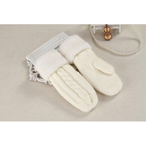Femmes Mode Tricot Twist Fleurs Mitaines Hiver Femme Laine Plus Cachemire Velours Épaississement Chaud Doigt Complet Gants Taille Unique Blanc
