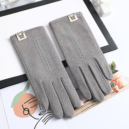 Nouvelles Femmes Hiver Garder Au Chaud Écran Tactile Section Mince Gants Monocouche Plus Velours À L'intérieur Femme Élégant Gants Doux Taille Unique N015-Gris