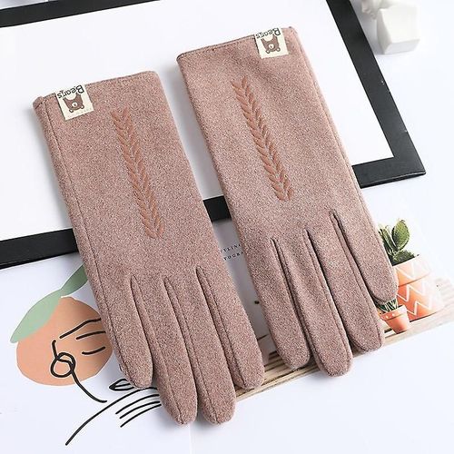 Nouvelles Femmes Hiver Garder Au Chaud Écran Tactile Section Mince Gants Monocouche Plus Velours À L'intérieur Femme Élégant Doux Gants Taille Unique N015-Coffee