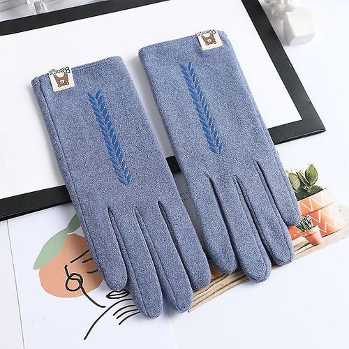 Nouvelles Femmes Hiver Garder Au Chaud Écran Tactile Section Mince Gants Monocouche Plus Velours À L'intérieur Femme Élégant Gants Doux Taille Unique N015-Bleu