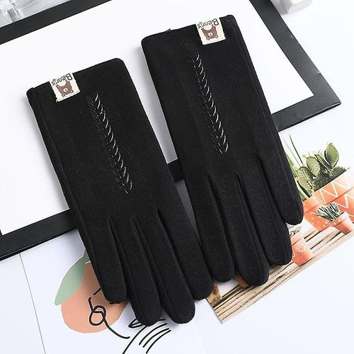 Nouvelles Femmes Hiver Garder Au Chaud Écran Tactile Section Mince Gants Monocouche Plus Velours À L'intérieur Femme Élégant Gants Doux Taille Unique N015-Noir