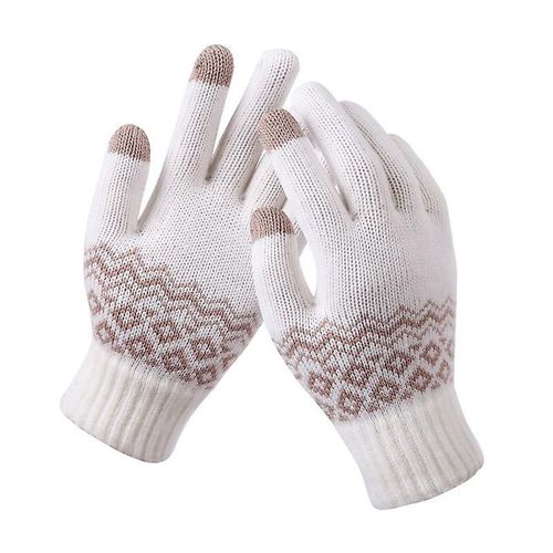 Automne Hiver Chaud Épais Hommes Gants Hiver Cachemire Laine Gants Tricotés Mitaines Solides Femmes Hiver Équitation Sking Gant Taille Unique Blanc