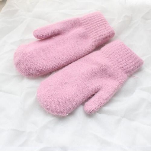 Femmes Hiver Épais Tricoté Cachemire Double Couche En Peluche Laine Tricot Mitaines Chaudes Femme Mignon Doigts Complets Gants 10x21 Cm Rose