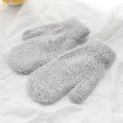 Femmes Hiver Épais Tricoté Cachemire Double Couche En Peluche Laine Tricot Mitaines Chaudes Femme Mignon Doigts Complets Gants 10x21 Cm Gris Clair