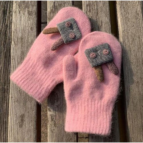 Femmes Hiver Épais Tricoté Cachemire Double Couche En Peluche Laine Tricot Mitaines Chaudes Femme Mignon Doigts Complets Gants 10x21 Cm H12 Rose