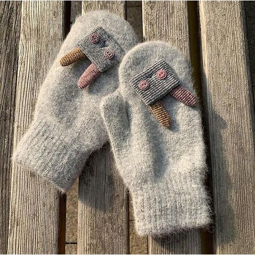Femmes Hiver Épais Tricoté Cachemire Double Couche En Peluche Laine Tricot Mitaines Chaudes Femme Mignon Doigts Complets Gants 10x21 Cm H12 Gris Foncé