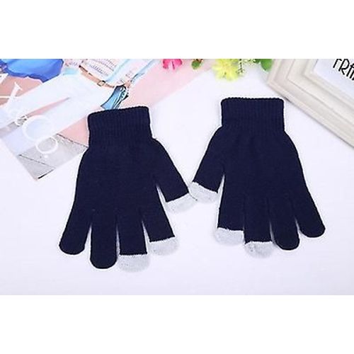 Gants D'hiver Tricotés En Cachemire Pour Femme - Gants Chauds Et Épais Pour L'automne Et L'hiver - Gants De Ski Pour Écran Tactile - Taille Unique - Style 2 - Bleu Marine