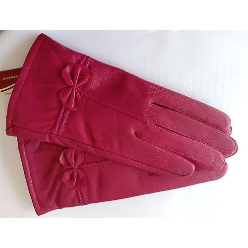 Gants Chauds D'hiver En Cuir Véritable Pour Femmes, Gants En Cuir De Mouton Véritable Pour Filles, Mode De Conduite, Gants De Luxe Doublés De Laine, Taille Unique, Rose Rouge