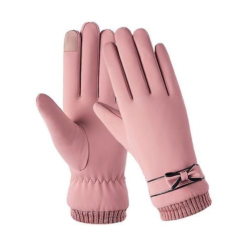 Mode Hiver Femmes Gants Coupe-Vent Interne En Peluche Chaude Dame Mitaines Écran Tactile Doux Pour La Peau En Cuir Pu Femme Gants Taille Unique Rose