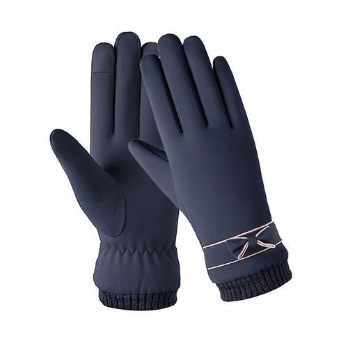 Mode Hiver Femmes Gants Coupe-Vent Interne En Peluche Chaude Dame Mitaines Écran Tactile Doux Pour La Peau En Cuir Pu Femme Gants Taille Unique Bleu Marine