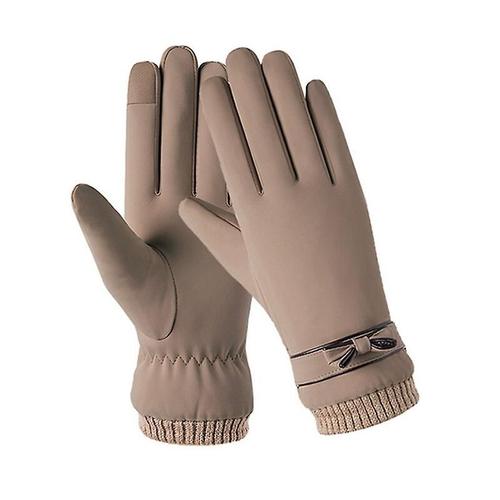 Mode Hiver Femmes Gants Coupe-Vent Interne En Peluche Chaude Dame Mitaines Écran Tactile Doux Pour La Peau En Cuir Pu Femme Gants Taille Unique Kaki