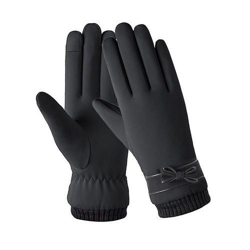 Mode Hiver Femmes Gants Coupe-Vent Interne En Peluche Chaude Dame Mitaines Écran Tactile Doux Pour La Peau En Cuir Pu Femme Gants Taille Unique Noir