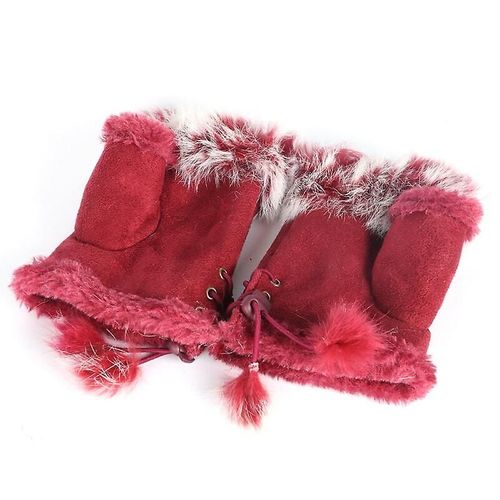 Paire De Gants Chauds D'hiver Pour Femmes, En Fausse Fourrure De Lapin, Chauffe-Poignet, Sans Doigts, Jr
