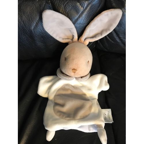 Doudou Marionnette Lapin Blanc Gris Beige Rayé Mes Petits Cailloux Cmp