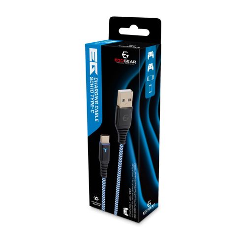 EgoGear - Câble de recharge tressé USB-C de 3m SCH10 Blanc et Bleu pour PS5, Xbox Series X|S, Switch, Switch Lite et Switch OLED