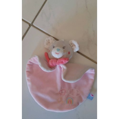 Doudou Souris Rose Sucre D'orge Arc En Ciel