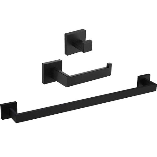Valaz Accessoires de salle de bain carrés noir mat, porte-serviettes, cintre et porte-papier toilette - 1 cintre