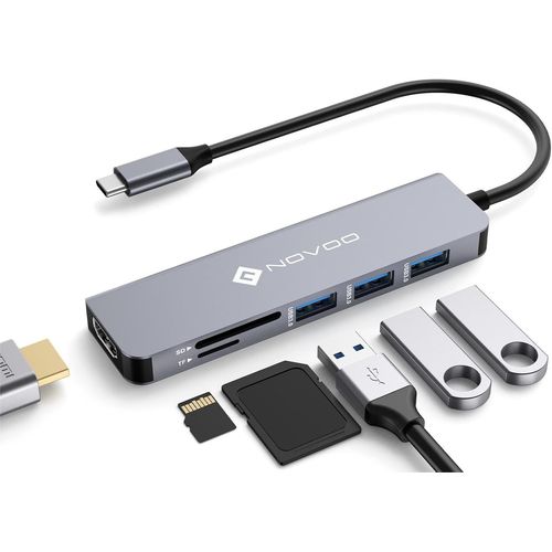 ERSHI-6-en-1 Adaptateur USB C vers HDMI 4K, USB x2, PD 100W, Lecteur de Carte SD/TF, Multiport USB C Hub pour MacBook Pro Air Chro[184]