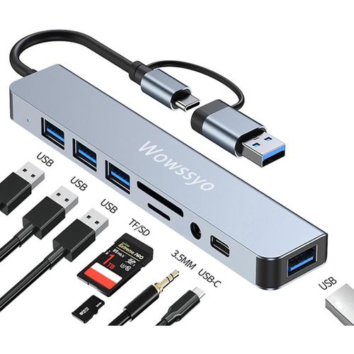 ERSHI-Hub USB C Multiport 8 en 1, USB C to USB Adapter, USB 3.0/2.0, SD/TF, Audio, USB-C Data, docking Station hub pour téléphone [341]