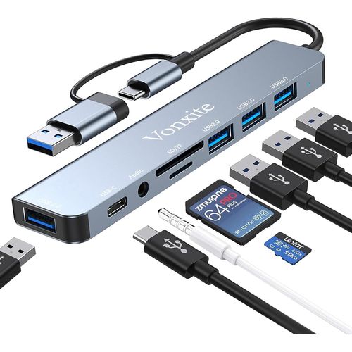 ERSHI-Hub USB-C,7 en 1 Adaptateur vers HDMI 4K, PD 100 W,Lecteur de Cartes SD/TF,Port USB 3.0 & 2.0, Port Données USB Type-C, (Hub[225]