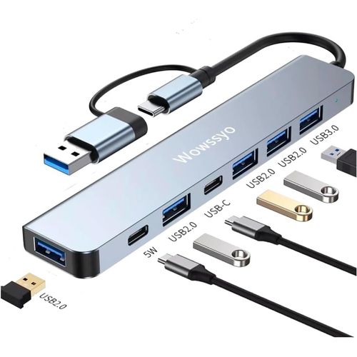ERSHI-Hub USB C Multiport Adapter 7 en 1 Type C Hub Adapter USB C to USB Ultra Slim Ports USB 3.0/2.0, USB-C DC Ports,for Mobile P[350]
