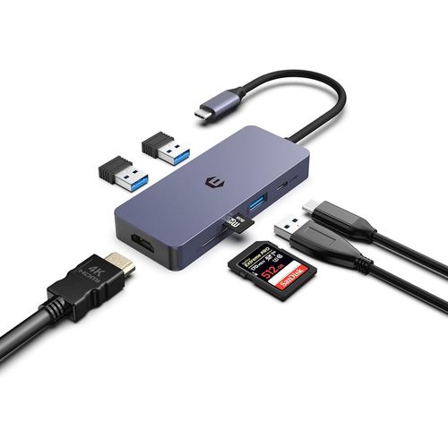 ERSHI-USB C Hub, 7 in 1 Adaptateur USB C avec 4K HDMI Dual Display, 100W Type C PD, 3 USB 3.0 5Gbps, SD/TF, USB C à HDMI Multiport[1038]