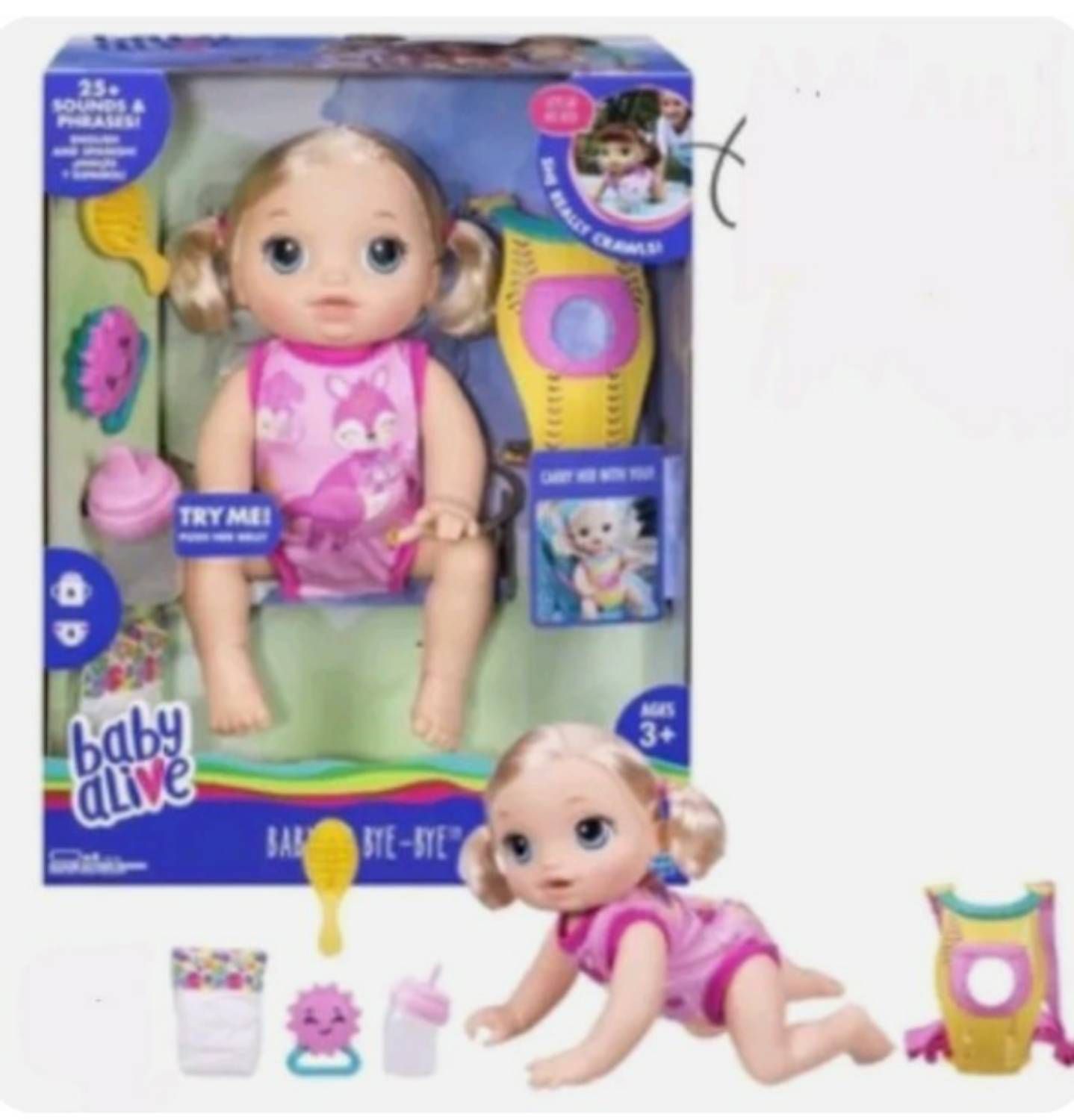 Baby Alive Poupee Interactive Go Bye Bye Et Son Porte Bébé Boit Fait Pipi Parle Marche 4 Pattes Hasbro