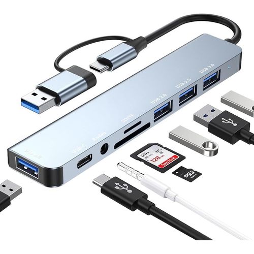 ERSHI-Hub USB 3.0, Hub USB C Multiport avec 1 Port USB 3.0, 3 Ports USB 2.0, Lecteur de Carte SD/TF, 1 Port Type-C, 1 Port Audio 3[816]