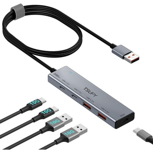 ERSHI-Hub USB 3.2 Gen 2 Data Hub 10 Gbps avec Câble 120cm USB-A vers 2 Ports C et 2 Ports A, Aluminium Adaptateur USB 3.2 Compatib[49]