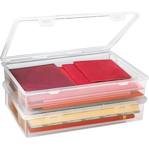 ERSHI-Boite Rangement Plastique 32 x 22,5 x 5 cm 2Pcs Boîtes de Rangement Rectangulaires Empilable avec Couvercle pour Ranger des [1943]