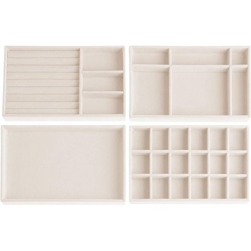 Ershi-Lot De 4 Tiroirs De Rangement À Bijoux En Velours Empilable Pour Bijoux, Boucles D'oreilles, Bracelets, Bagues (Beige)[1514]