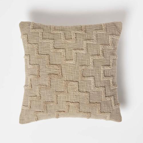 Coussin Beige En Coton Tufté À Motif Géométrique 45 X 45 Cm