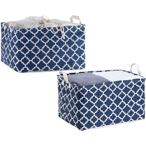 Ershi-2pcs Boite De Rangement Tissu Grand, Organisateur De Panier D'étagère De Rangement En Tissu Rectangulaire Pliable Avec Ferme[2655]
