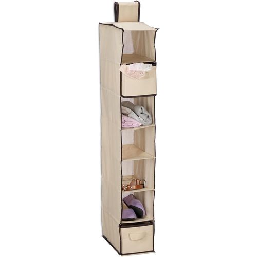 Ershi-Étagère Suspendue, 7 Compartiments, Tissu, Hxlxp : 106x16,5x31 Cm, 2 Tiroirs, Organiseur Penderie, Beige[4253]