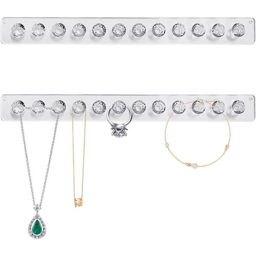 Ershi-2 Pièces Porte-Collier, Porte-Bijoux Mural En Acrylique, Organisateur De Collier Auto-Adhésif, Présentoir De Bijoux, Crochet[4677]
