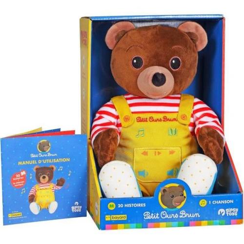 Gipsy Toys - Petit Ours Brun ? Peluche Musicale Qui Parle Conteur D'histoires - 28 Cm ? Marron Jaune Rouge