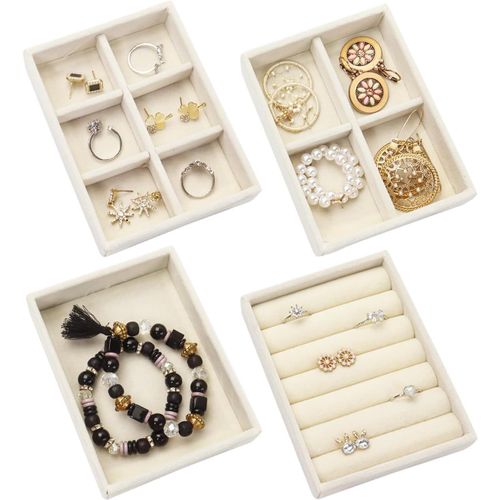 Ershi-Lot De 4 Petits Plateaux À Bijoux - Tiroir Empilable - Organisateur De Bijoux Pour Boucles D'oreilles, Collier, Bracelet, Ba[3564]