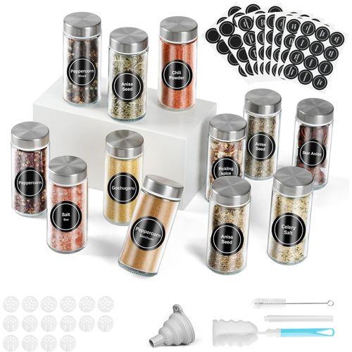 ERSHI-12pcs Pot à Épices en Verre, bocaux assaisonnement, 120ml Bocaux pour Rangement Epices Cuisine, avec Couvercle en Acier Inox[3667]