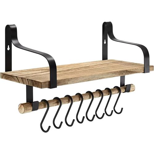 Ershi-| Étagère Murale Flottante En Bois Rustique Avec Crochets Étagère À Épices Pour Cuisine Style Industriel[2720]