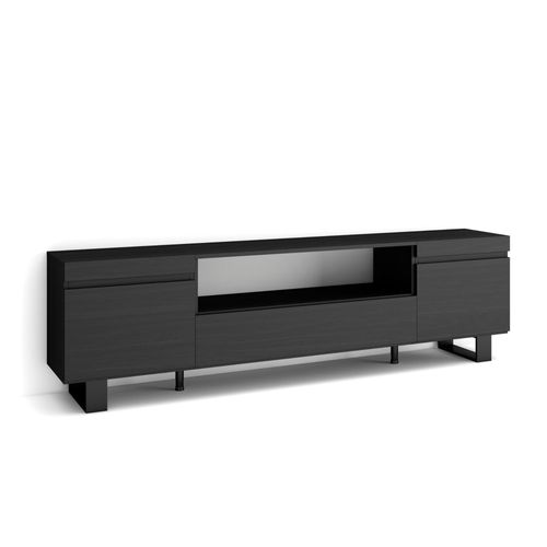 Meuble Tv, Banc Télé, Grand Espace De Rangement, 200x57x35cm, Pour Les Tv Jusqu'à  80', Design Industriel, Style Moderne, Noirs