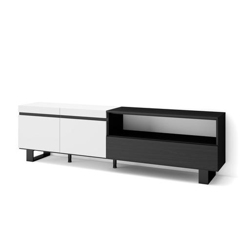 Meuble Tv, Banc Télé, Grand Espace De Rangement, 200x57x35cm, Pour Les Tv Jusqu'à  80', Design Industriel, Style Moderne, Blanc Et Noir