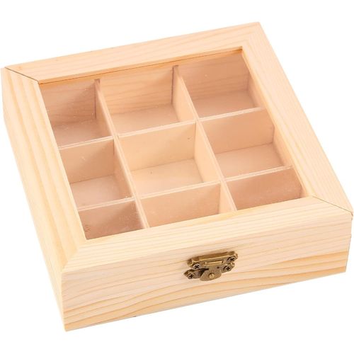 Ershi-Boîte À Thé Avec 9 Compartiments, Organisateur De Sachets De Thé, Boîte De Rangement Pour Sachets De Thé, 15 X 15 X 5 Cm[2633]