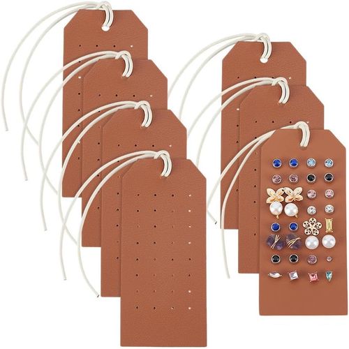 Ershi-7pcs Support De Boucle D'oreille Portable En Cuir Marron Pour Boucles D'oreilles 11x5.5cm Support Clou En Similicuir Organis[2435]