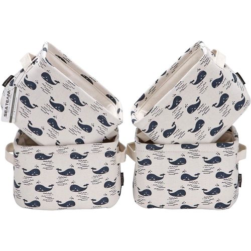 Ershi-Mini-Équipe Pliable Nouveau Thème Gris Et Blanc - Corbeilles De Rangement En Tissu De Coton Et Lin 100% Naturel(Whale, 4 Piè[3072]