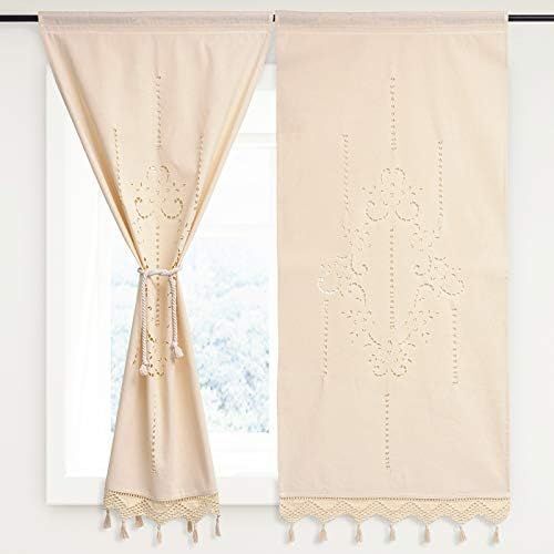 ERSHI-Rideau de Cuisine Brodé de Coton Blanc, Rideau de Café, Rideau de Salle à Manger avec la Frontière de Gland de Crochet 70x15[1286]