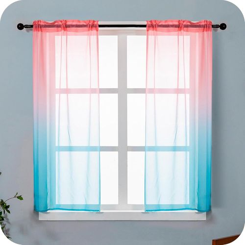Ershi-Paire De Rideaux Voile Semi-Transparents, Couleur Dégradée, Rose Et Bleu Ciel, Rideau Pour Salon, Chambre, Cuisine, Intérieu[1891]